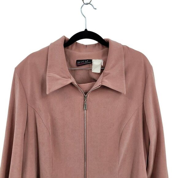 Vintage Pant Set 2pc 18 Pink Long Sleeve Grommet Zip Blazer High-rise Tapered - Picture 6 of 17